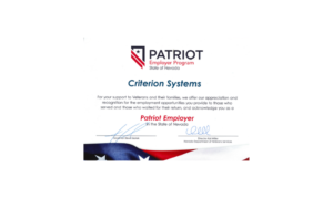 Patriot Employer Program - State of Nevada award for supporting veterans